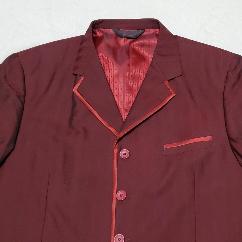 PALLINI Deep Red Satin Striped Three-Piece Suit Jacket Vest Pants Regular Fit - Picture 3 of 16